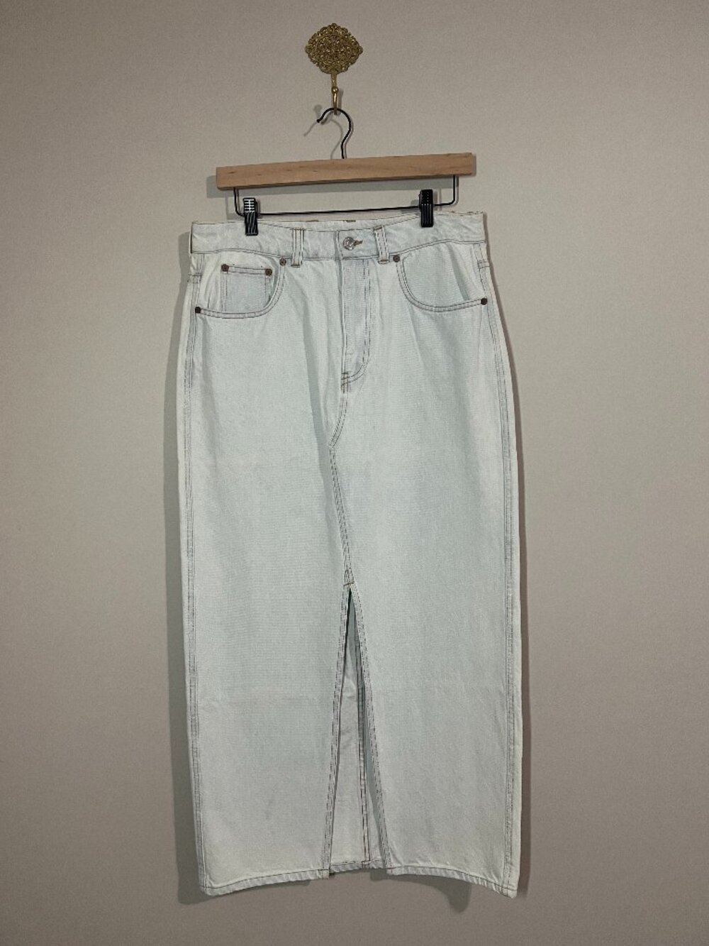 NWT Industry Denim Midi Skirt Size 10 Light Wash High Rise Front Slit $68